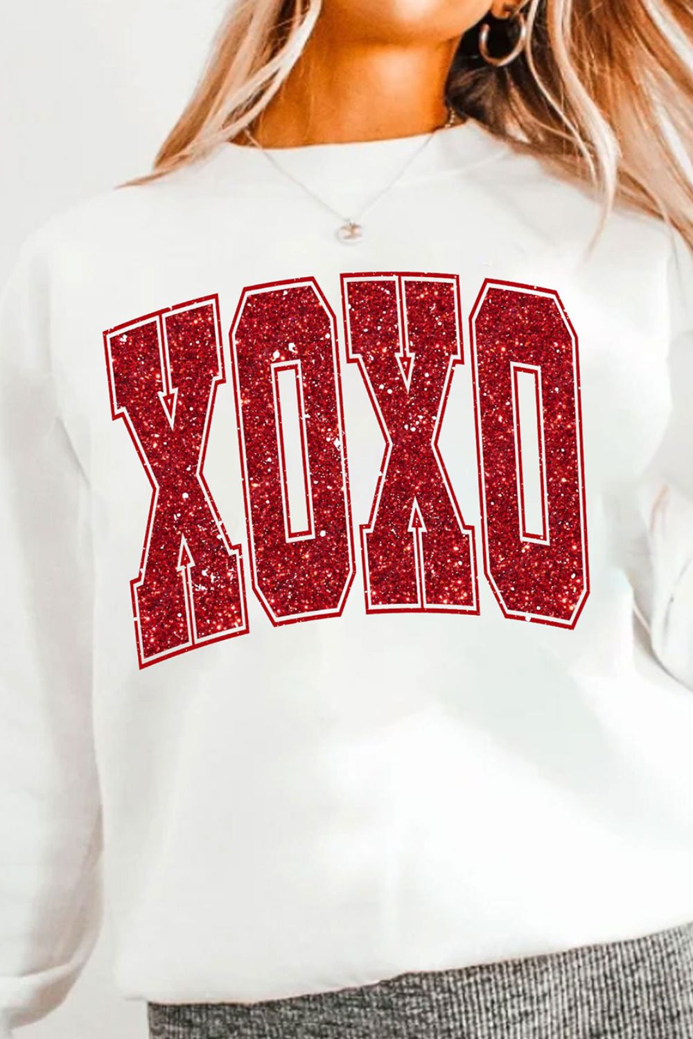 XOXO Glitter Round Neck Sweatshirt