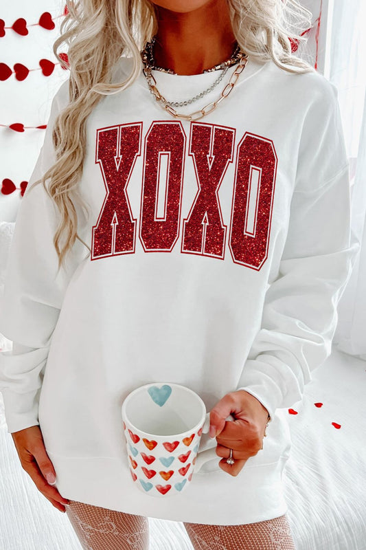 XOXO Glitter Round Neck Sweatshirt